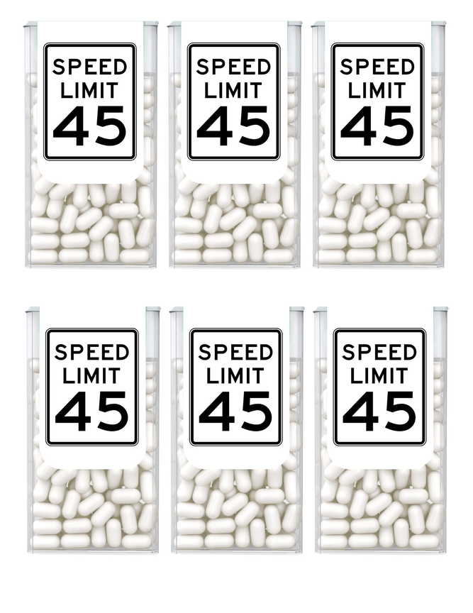 Speed Limit 45 | 45th Birthday Party Mint Candy Labels | Funny Milestone Favors | Individually Cut Stickers | Set of 30