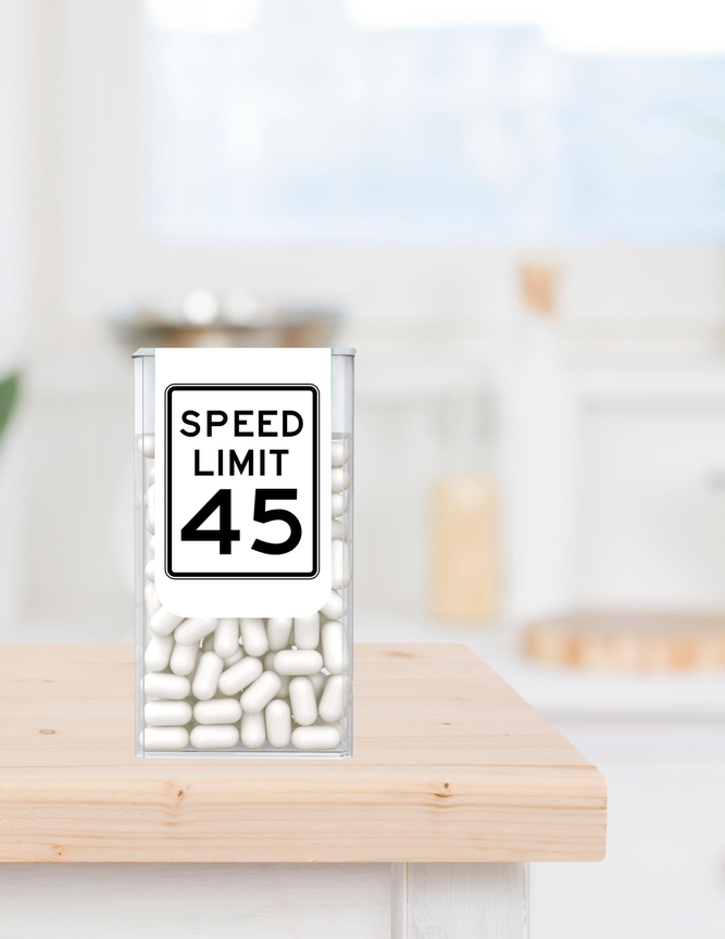 Speed Limit 45 | 45th Birthday Party Mint Candy Labels | Funny Milestone Favors | Individually Cut Stickers | Set of 30