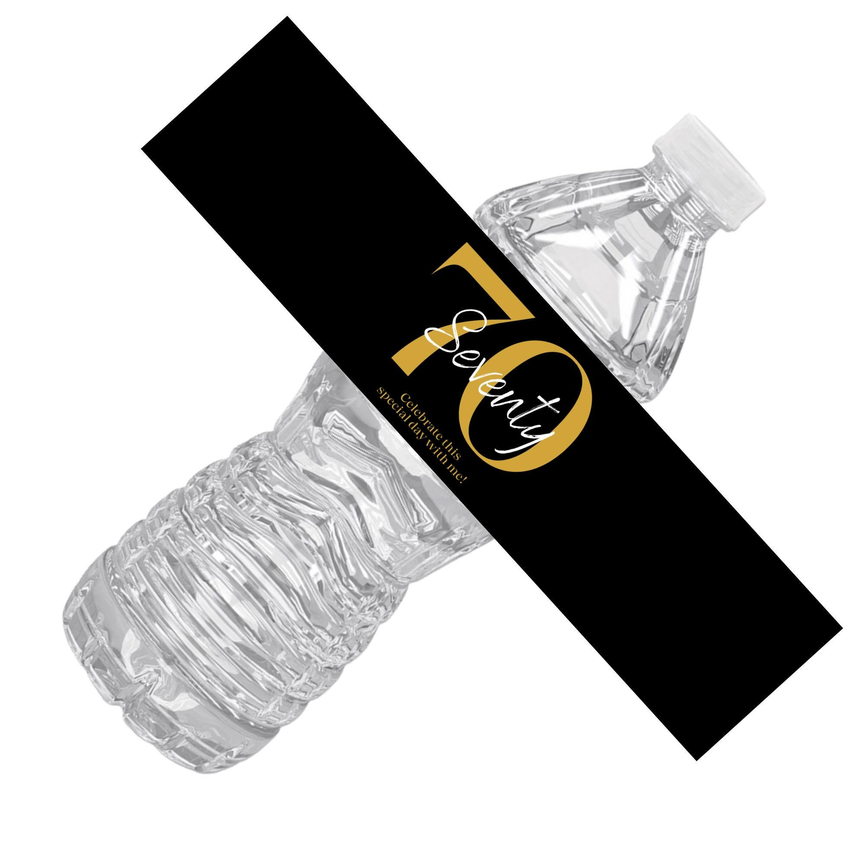 Seventy 70th Birthday Party Water Bottle Labels | Set Of 12 | Elegant Milestone Decor | Drink Wrap Favors | Glossy
