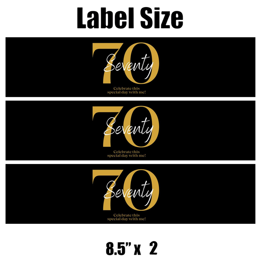 Seventy 70th Birthday Party Water Bottle Labels | Set Of 12 | Elegant Milestone Decor | Drink Wrap Favors | Glossy