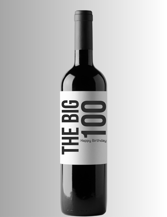 The Big 100 | Birthday Wine Bottle Labels| Glossy Bottle Labels | Set Of Four | Party Labels Design