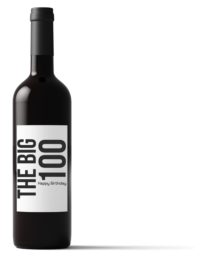 The Big 100 | Birthday Wine Bottle Labels| Glossy Bottle Labels | Set Of Four | Party Labels Design