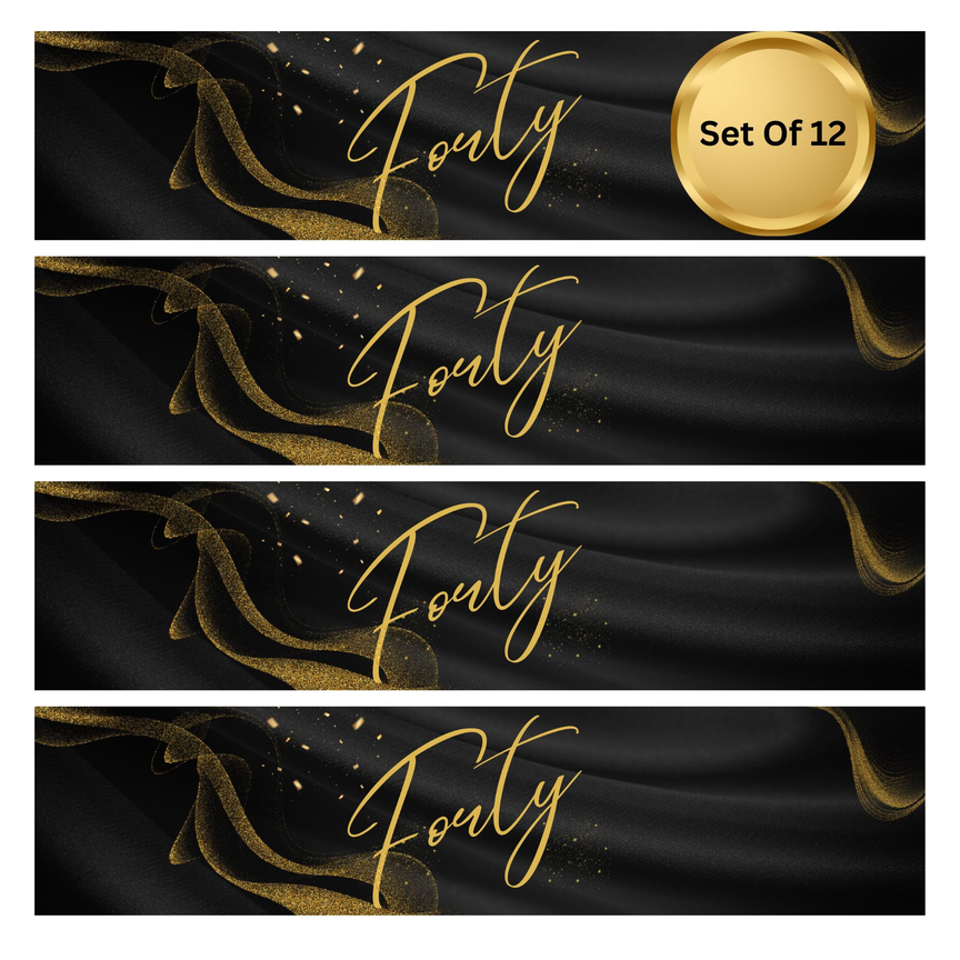 40th Birthday Water Bottle Labels | Set Of 12 | Forty Milestone Favors | Drink Wraps | Custom Celebration Decor | Glossy
