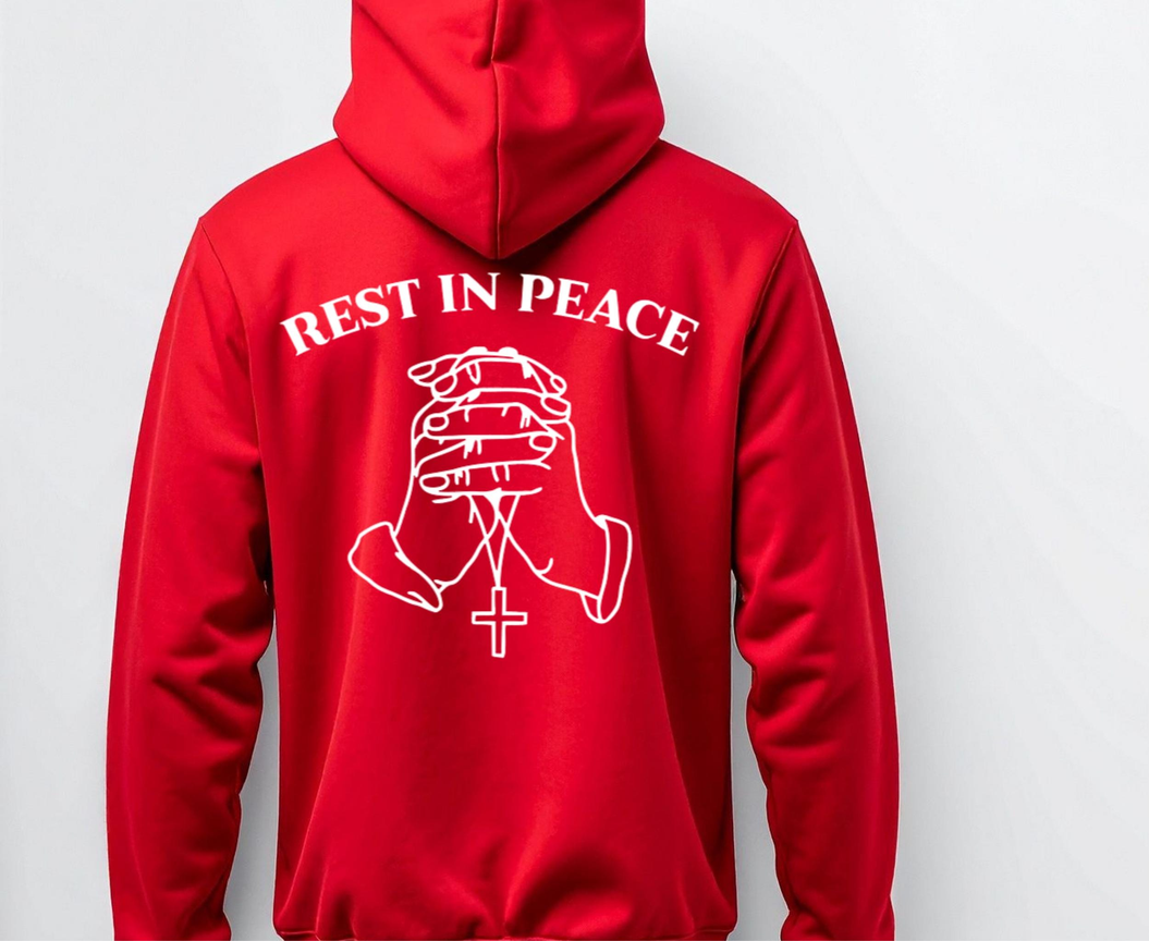 Rest In Peace Memorial Iron On Vinyl Decal | Praying Hands | Heat Transfer | 11x10 | Custom Apparel| HTV