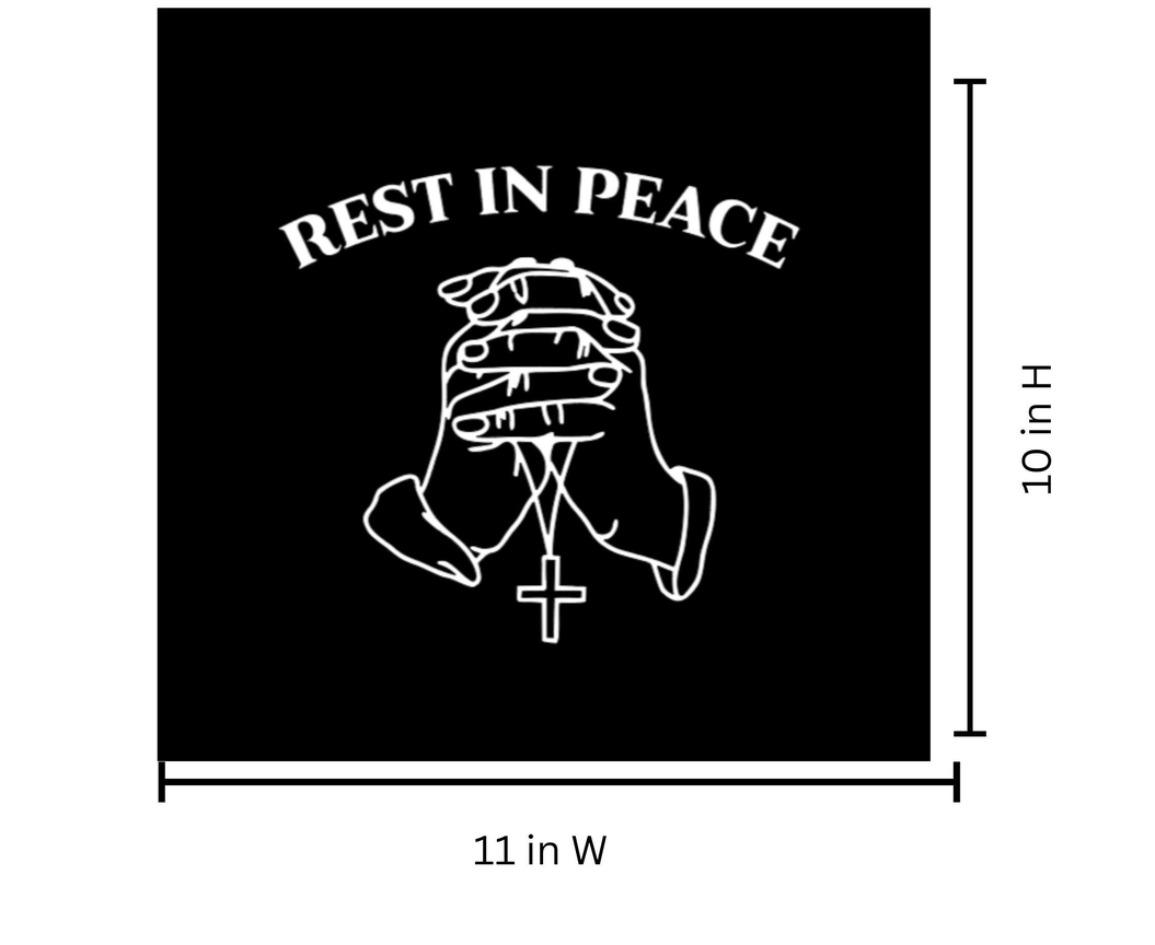 Rest In Peace Memorial Iron On Vinyl Decal | Praying Hands | Heat Transfer | 11x10 | Custom Apparel| HTV