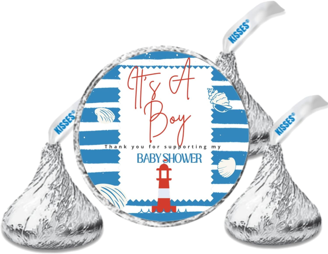 Nautical Baby Shower Chocolate Candy Sticker Labels, Blue and White Nautical Theme, It's A Boy Design, Set of 100 Stickers