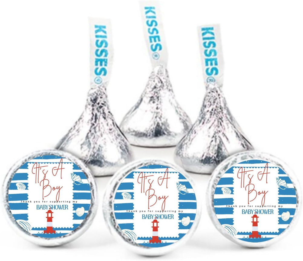 Nautical Baby Shower Chocolate Candy Sticker Labels, Blue and White Nautical Theme, It's A Boy Design, Set of 100 Stickers