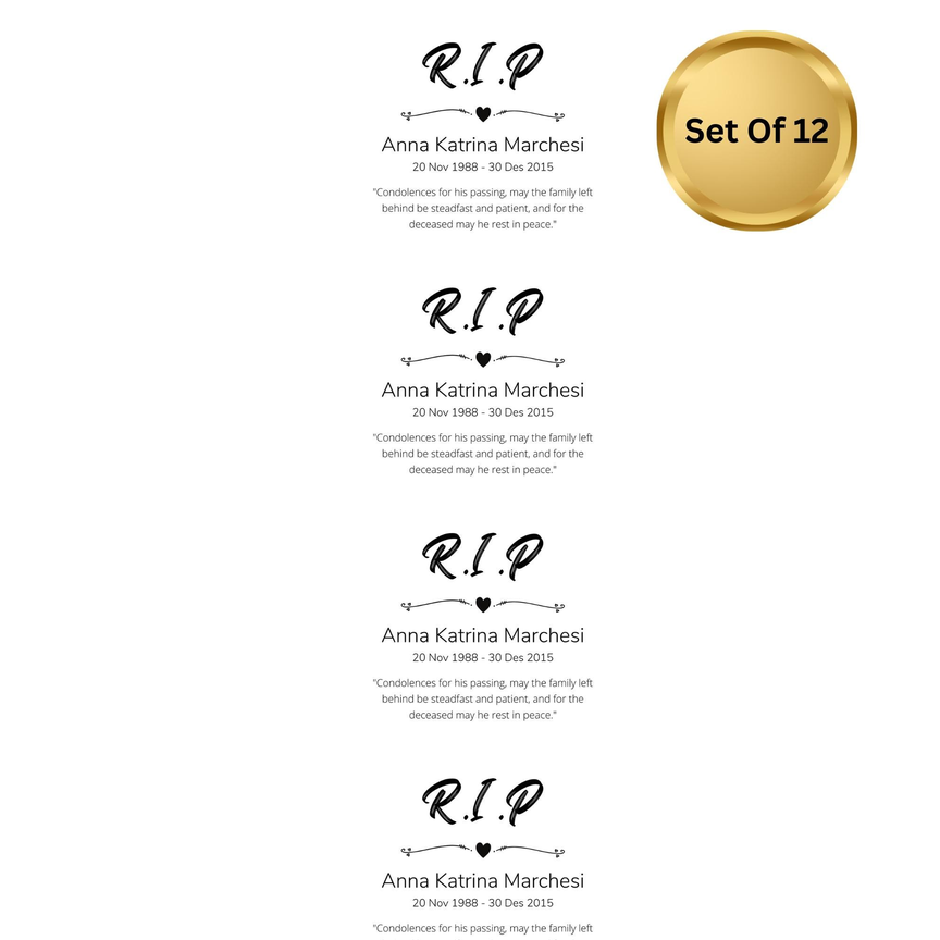 In Loving Memory RIP | Water Bottle Labels | Set Of 12 | Funeral Memorial Theme | Elegant Tribute Decor | Drink Wraps