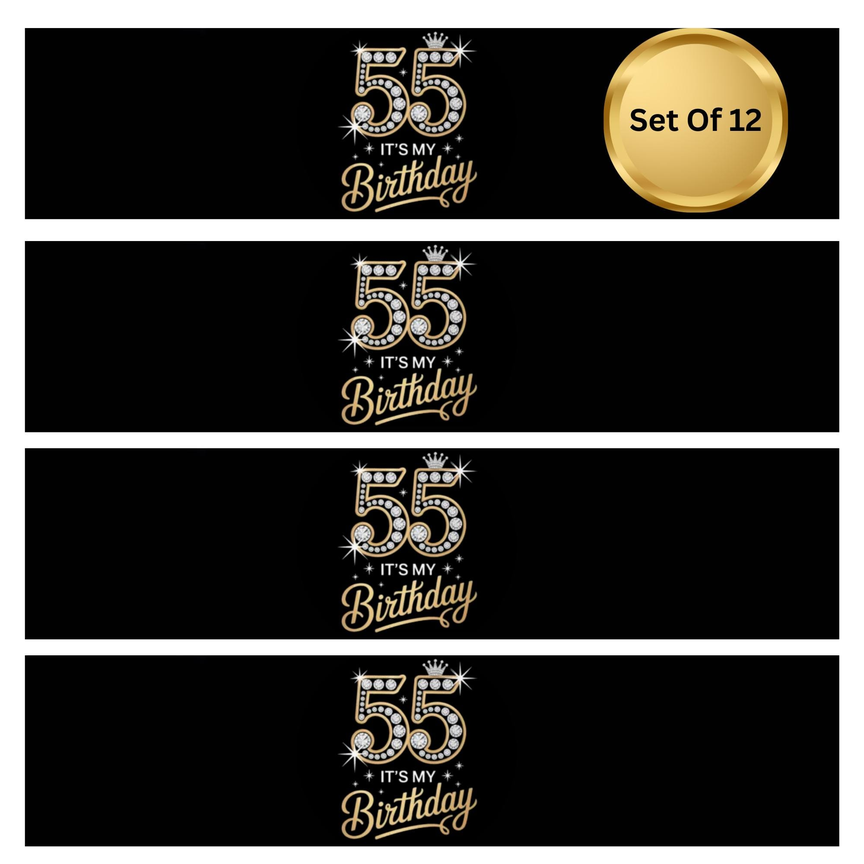 55 Its My Birthday Water Bottle Labels | Set Of 12| Milestone Party Favors | Birthday Celebration Decor | Drink Wraps