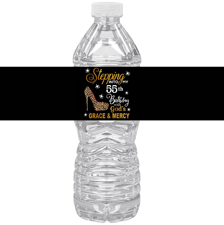 Stepping Into My 55th Birthday With Gods Grace And Mercy Water Bottle Labels |Set Of 12| Glossy
