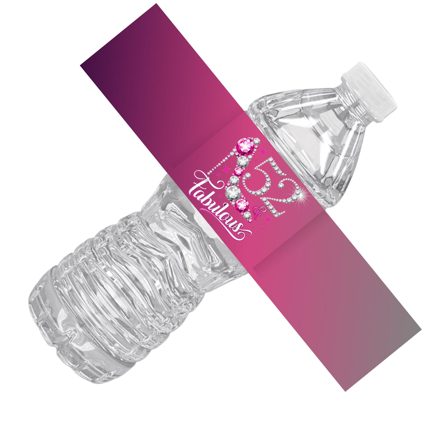 52 And Fabulous Birthday  Water Bottle Labels | Set Of 12 | Elegant Milestone Party | Drink Wrap Favors | Glossy
