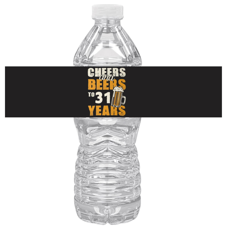 Cheers And Beers | 31st Birthday Party Water Bottle Labels | Set Of 12 | Fun Adult Celebration | Drink Wrap Favors | Glossy