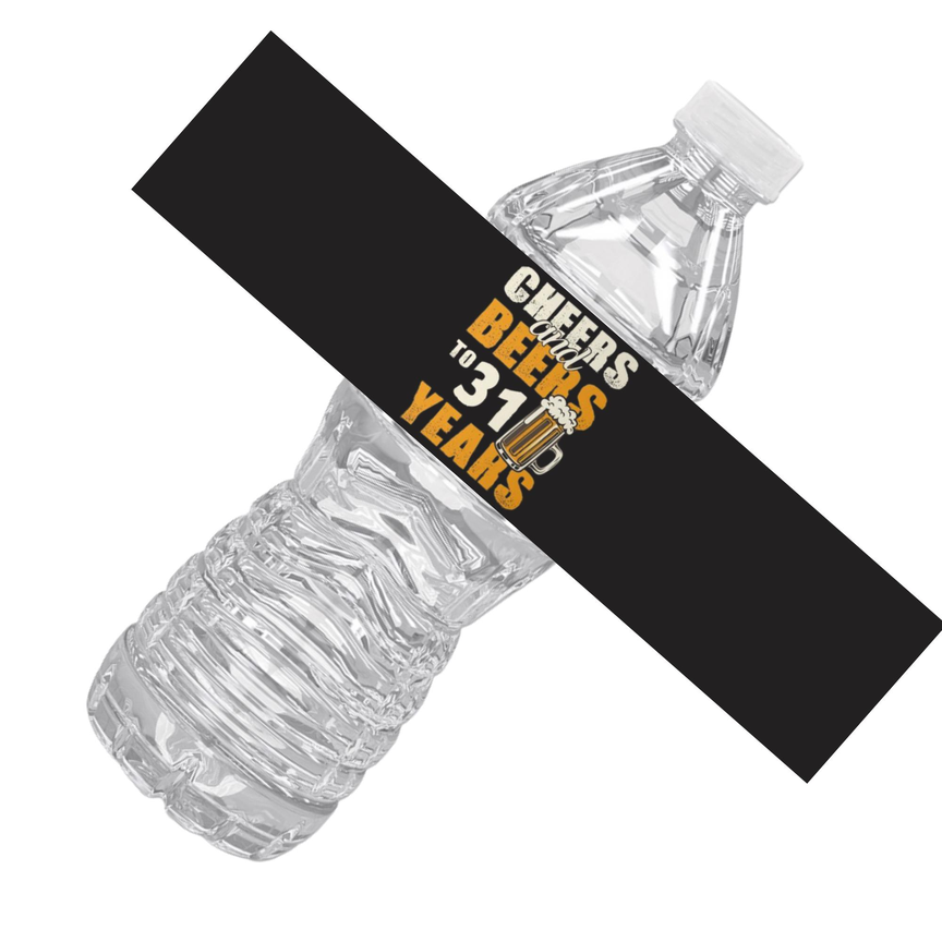 Cheers And Beers | 31st Birthday Party Water Bottle Labels | Set Of 12 | Fun Adult Celebration | Drink Wrap Favors | Glossy