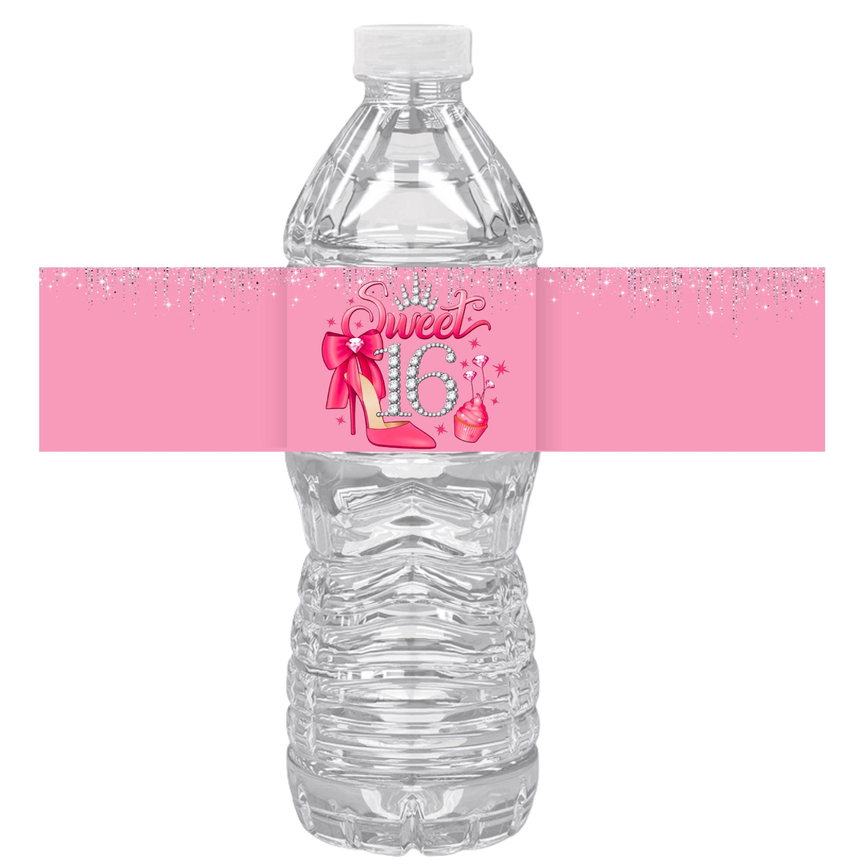 Sweet 16 Birthday Party Water Bottle Labels | Set Of 12 | Glam Teen Celebration | Drink Wrap Favors | Glossy