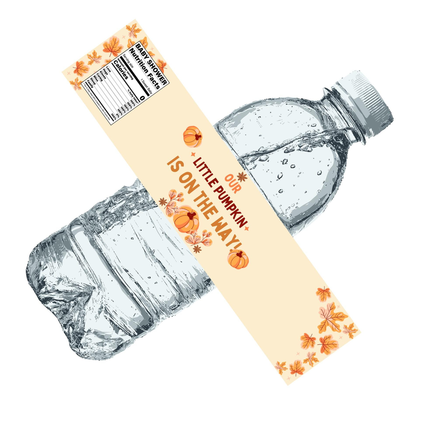 Our Little Pumpkin Is On The Way Water Bottle Labels | Pumpkin Theme Baby Shower favors | 12ct| glossy