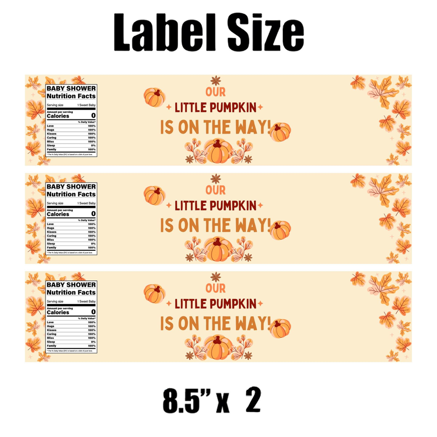 Our Little Pumpkin Is On The Way Water Bottle Labels | Pumpkin Theme Baby Shower favors | 12ct| glossy