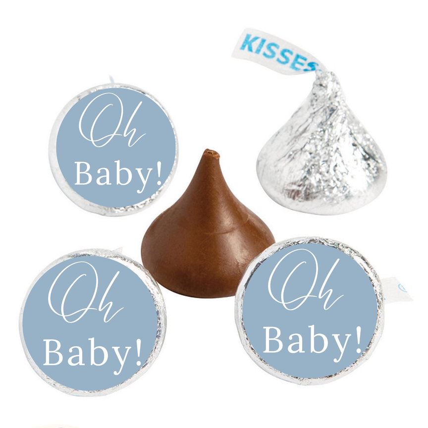 Oh Baby Shower Mini Kiss Labels | Chocolate Candy Stickers | Baby Shower Theme | Elegant Party Favors | Glossy Set of 100