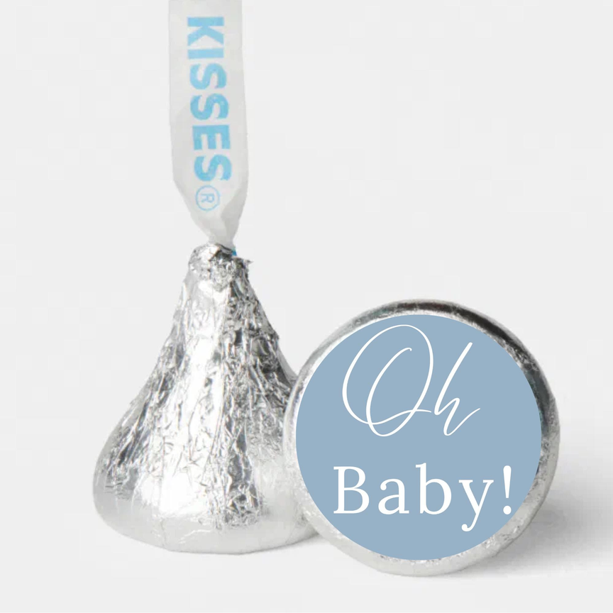 Oh Baby Shower Mini Kiss Labels | Chocolate Candy Stickers | Baby Shower Theme | Elegant Party Favors | Glossy Set of 100