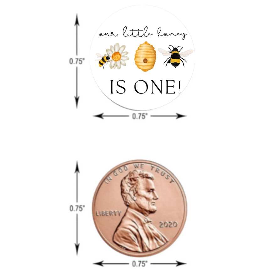 A Little Honey Is One Mini Kiss Labels | Chocolate Candy Stickers | First Birthday Favors | Bumble Bee Design | Glossy| Set of 100