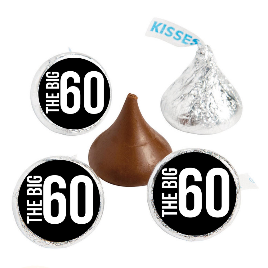 The Big 60 Birthday Mini Kiss Labels | Chocolate Candy Stickers | 60th Birthday Theme | Elegant Party Favors | Glossy Set of 100