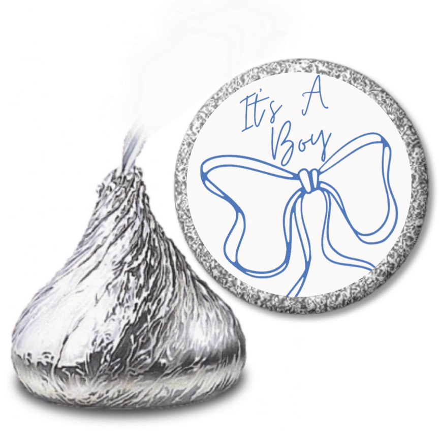 Its A Boy Shower Mini Kiss Candy Labels | Chocolate Candy Stickers | Baby Boy Theme | Blue Ribbon Design | Glossy Set of 100