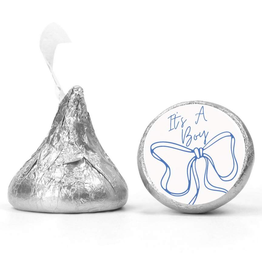Its A Boy Shower Mini Kiss Candy Labels | Chocolate Candy Stickers | Baby Boy Theme | Blue Ribbon Design | Glossy Set of 100