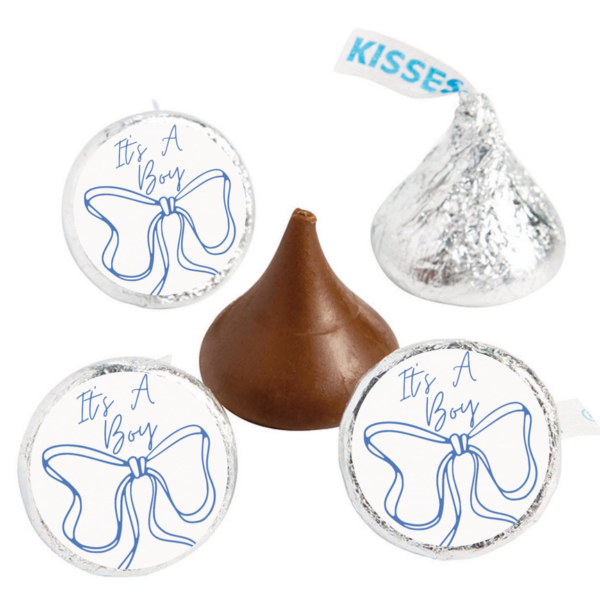 Its A Boy Shower Mini Kiss Candy Labels | Chocolate Candy Stickers | Baby Boy Theme | Blue Ribbon Design | Glossy Set of 100