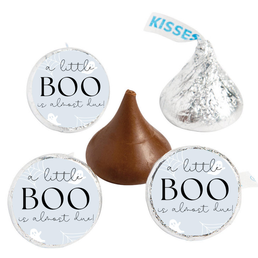 A Little Boo Is Almost Due | Baby Shower Mini Kiss Candy Labels | Halloween Candy Stickers | Ghost Baby Theme | Set of 100