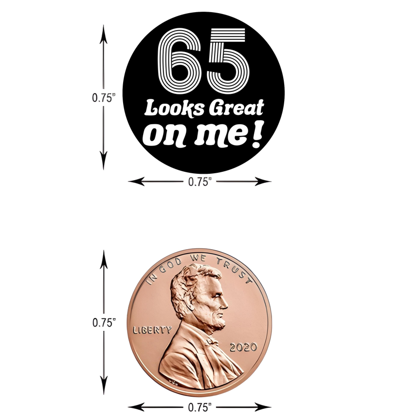 65th Birthday Party Mini Kiss Candy Labels | Chocolate Candy Stickers | 65 Looks Good on me| Elegant Party Favors |Set of 100