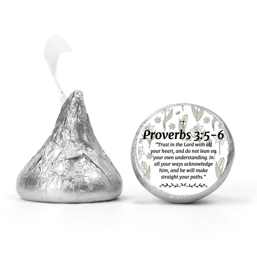 Proverbs Scripture Mini Kiss Candy Stickers | Chocolate Candy Favors | Bible Verse Theme | Faith Inspired Party Decor | Glossy | Set of 100