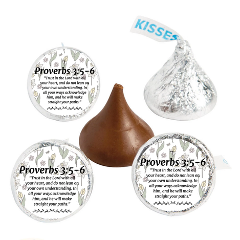 Proverbs Scripture Mini Kiss Candy Stickers | Chocolate Candy Favors | Bible Verse Theme | Faith Inspired Party Decor | Glossy | Set of 100