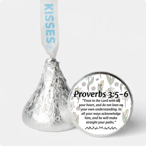 Proverbs Scripture Mini Kiss Candy Stickers | Chocolate Candy Favors | Bible Verse Theme | Faith Inspired Party Decor | Glossy | Set of 100