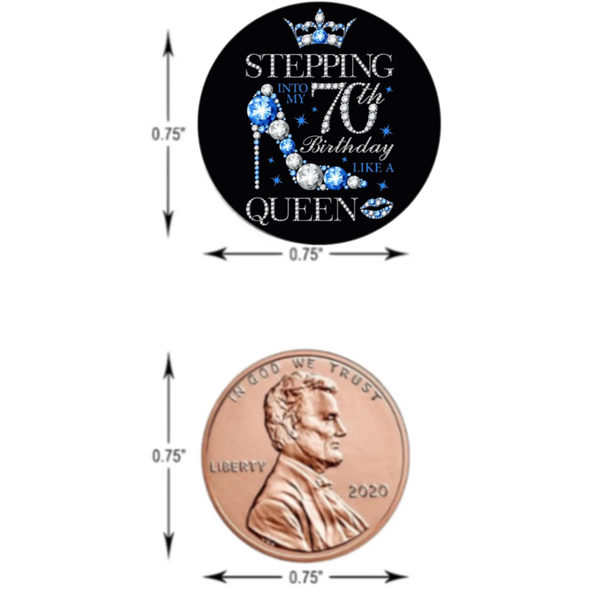 70th Birthday Party Mini Kiss Labels | Chocolate Candy Stickers | Stepping Into 70th Like A Queen Theme | Set of 100| Glossy