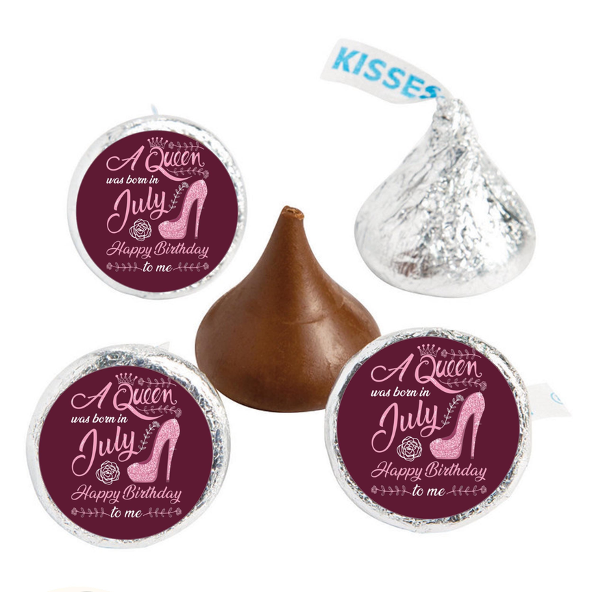 A Queen Was Born In July Candy Labels | Mini Kiss Candy Stickers | Chocolate Birthday Favors |Glossy | Set of 100
