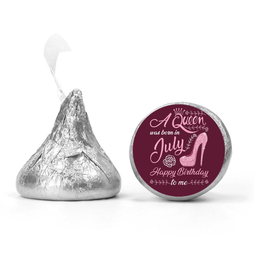 A Queen Was Born In July Candy Labels | Mini Kiss Candy Stickers | Chocolate Birthday Favors |Glossy | Set of 100