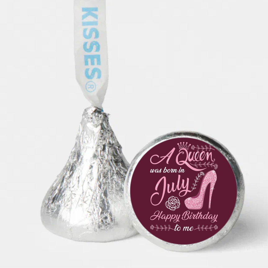 A Queen Was Born In July Candy Labels | Mini Kiss Candy Stickers | Chocolate Birthday Favors |Glossy | Set of 100