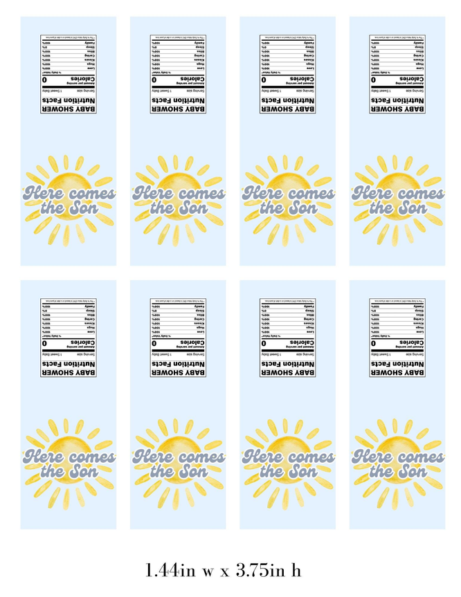Here Comes Sun | Baby Shower Mint Candy Labels | Sunshine Party Stickers | Individually Cut Stickers | Set of 30