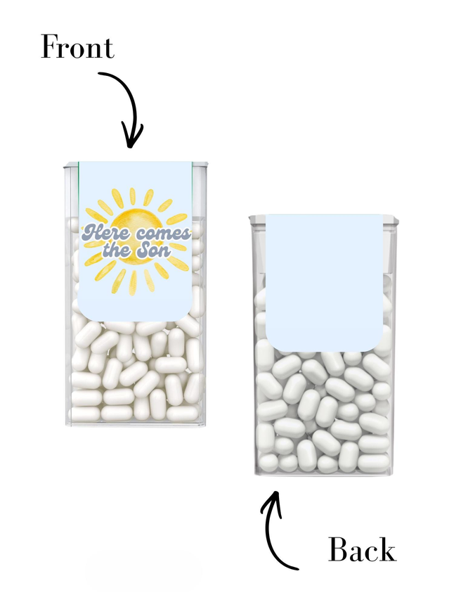 Here Comes Sun | Baby Shower Mint Candy Labels | Sunshine Party Stickers | Individually Cut Stickers | Set of 30