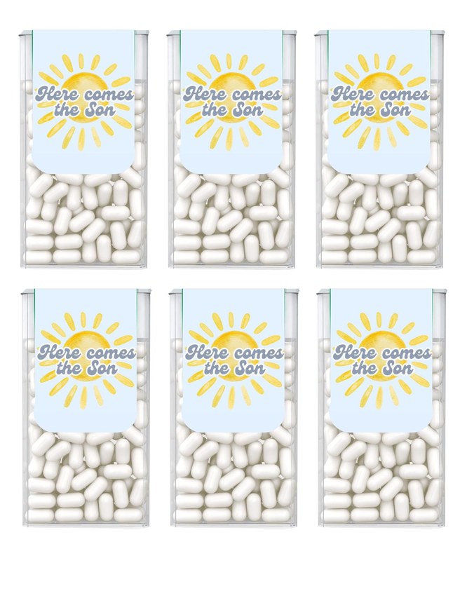Here Comes Sun | Baby Shower Mint Candy Labels | Sunshine Party Stickers | Individually Cut Stickers | Set of 30