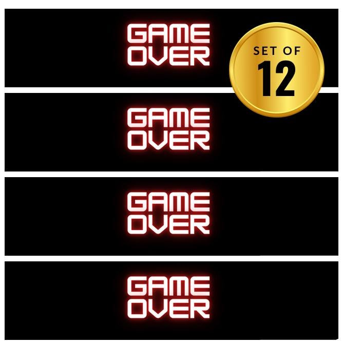 Game Over Birthday Water Bottle Labels|  Set Of 12 |  Gaming Theme | Party Decor Fun | Drink Wraps