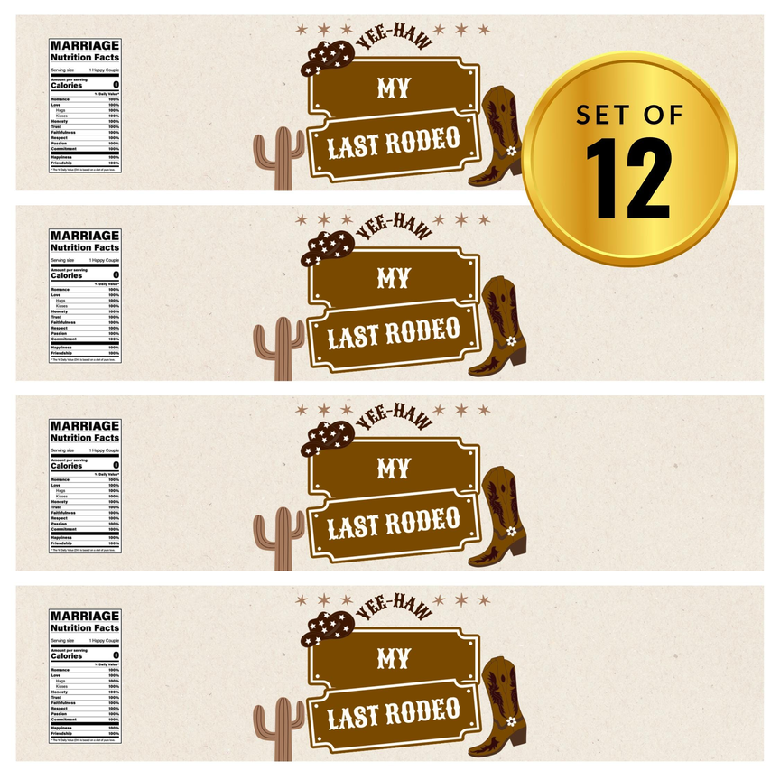 My Last Rodeo | Western Cowboy Party | Water Bottle Labels | Set Of 12 | Bachelorette Theme Decor | Drink Wraps