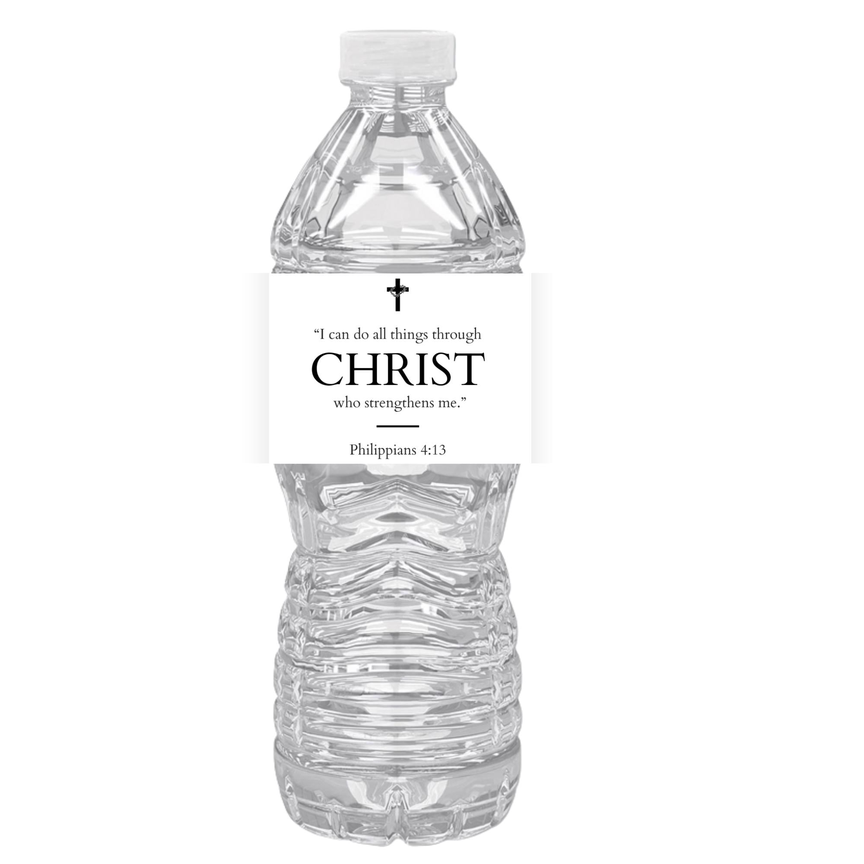 With Christ I Can Do All Things Water Bottle Labels | Set Of 12 |Scripture Theme | Faith Based Favors