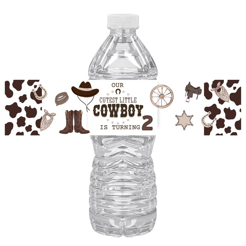 Our Cutest Little Cowboy Is Turning 2| 2nd Birthday Water Bottles | Set Of 12| Western Theme