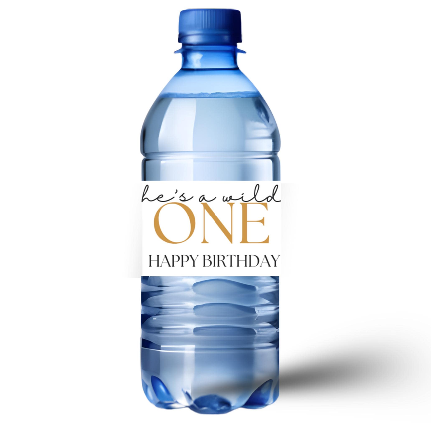 Safari 1st Birthday Water Bottle Labels | He's a Wild One Theme | Glossy Party Decor | Peel and Stick