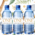 Safari 1st Birthday Water Bottle Labels | He's a Wild One Theme | Glossy Party Decor | Peel and Stick