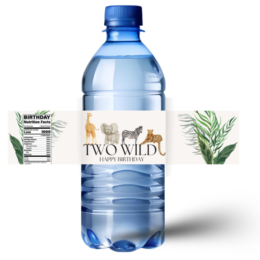 Safari 2nd Birthday Water Bottle Labels | Two Wild Theme | Glossy Wild Animal Party Decor | Peel and Stick