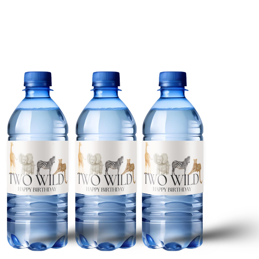 Safari 2nd Birthday Water Bottle Labels | Two Wild Theme | Glossy Wild Animal Party Decor | Peel and Stick