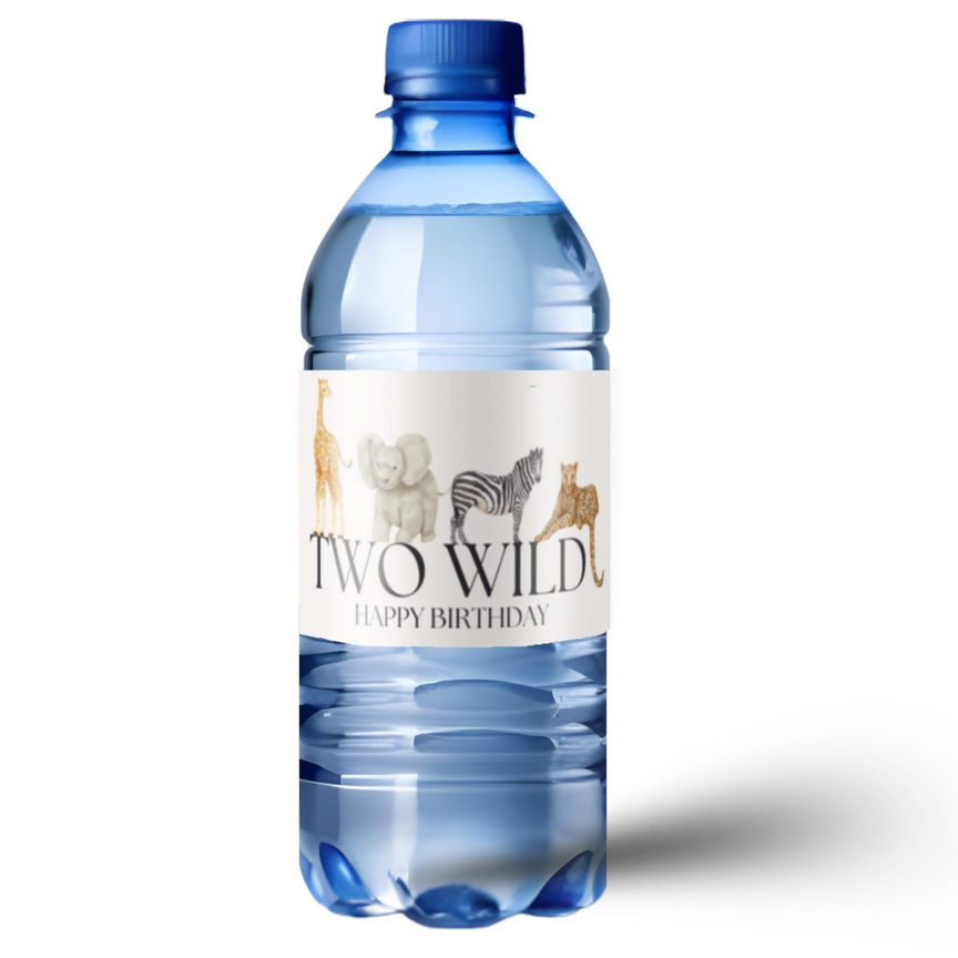 Safari 2nd Birthday Water Bottle Labels | Two Wild Theme | Glossy Wild Animal Party Decor | Peel and Stick