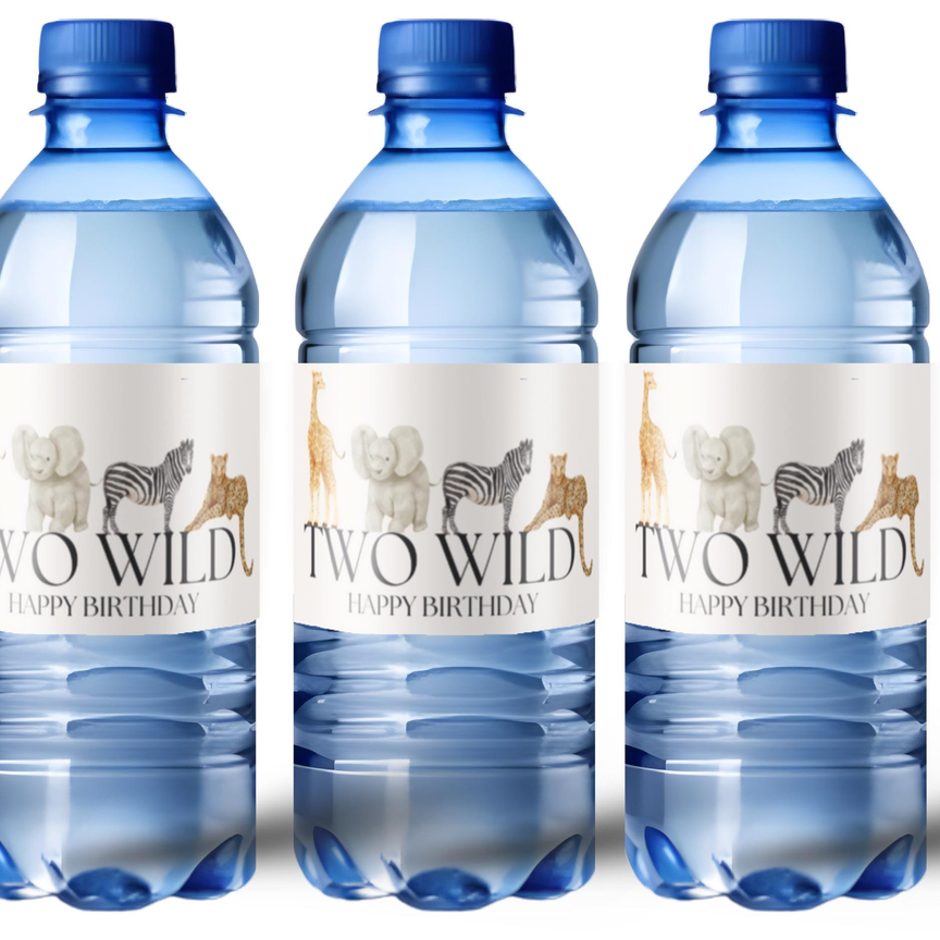Safari 2nd Birthday Water Bottle Labels | Two Wild Theme | Glossy Wild Animal Party Decor | Peel and Stick