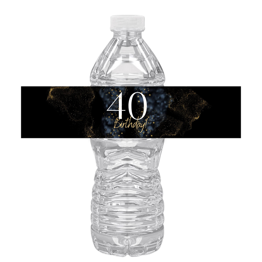 40 Birthday Party Water Bottle Labels | Set Of 12 | Milestone Celebration Decor | Stylish Drink Wraps | Birthday Party Favors